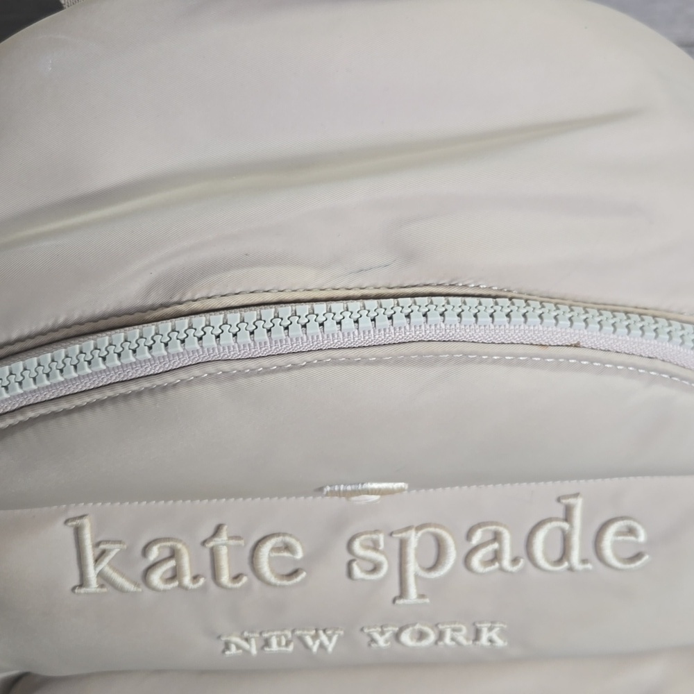 Kate Spade Ella Ksnyl Puffy Warm Beige Padded Nylon Backpack - Picture 3 of 10